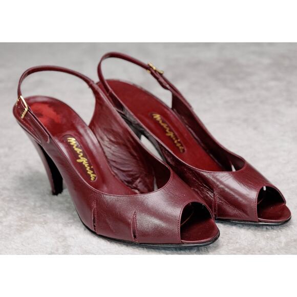 Marquise Vintage Burgundy Slingback Peep Toe Pumps Womens Size 10 - Picture 1 of 14